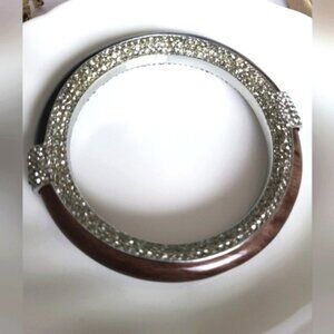 Michael Kors Safari Glam Chunky Luxury Brown Acetate Silver Crystal Fall Bangle